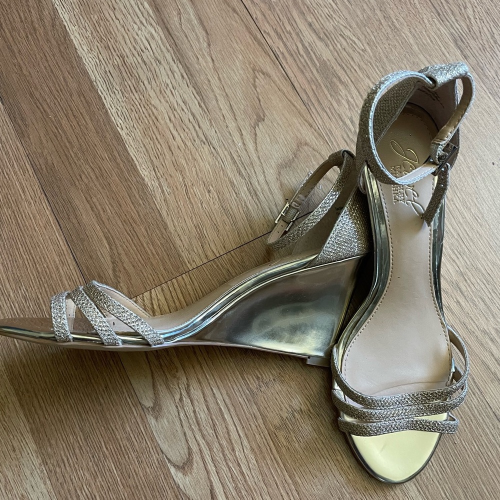 Beautiful shoes. worn once. Comfortable wedge style, perfect for a wedding.